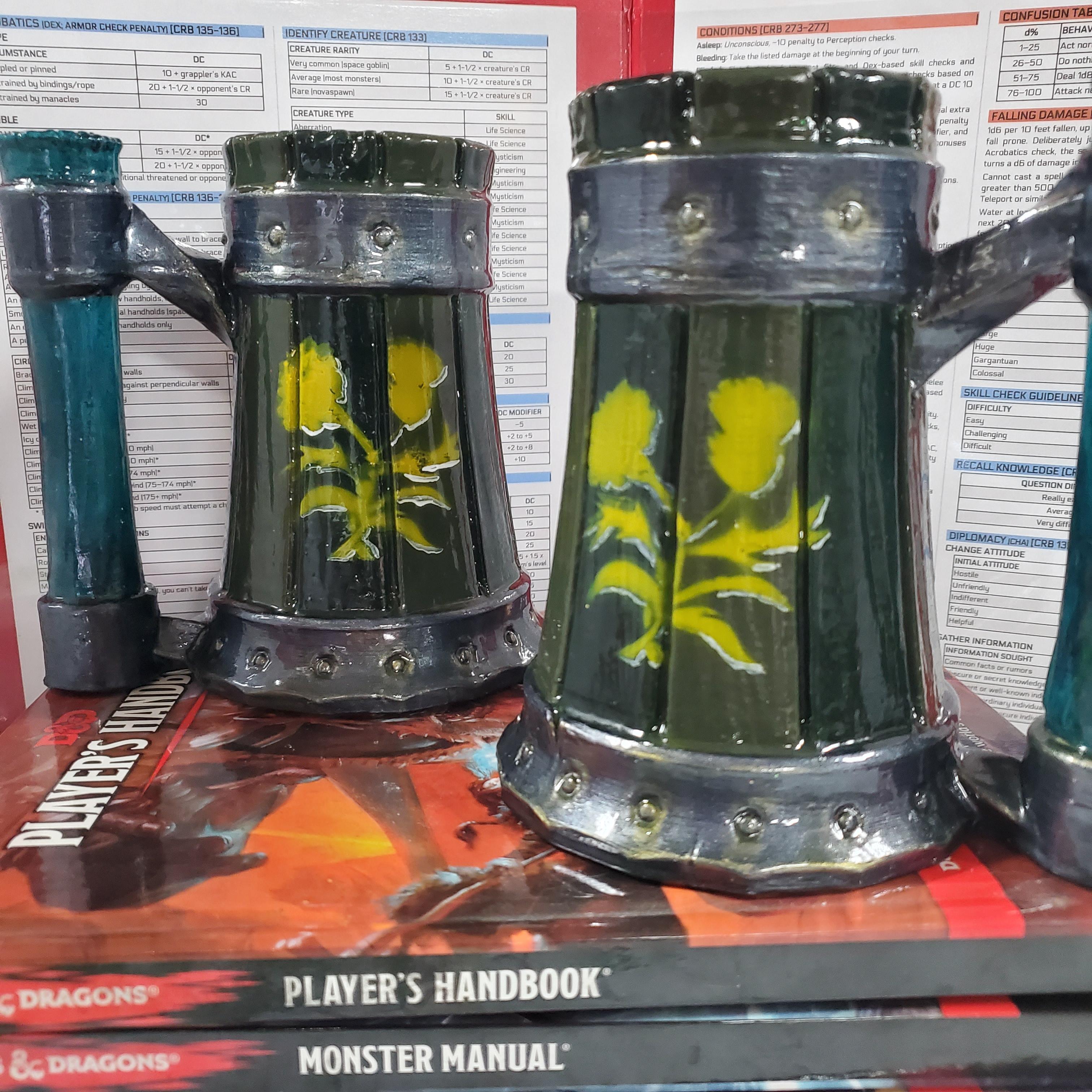 Floral tavern mugs — matching pair