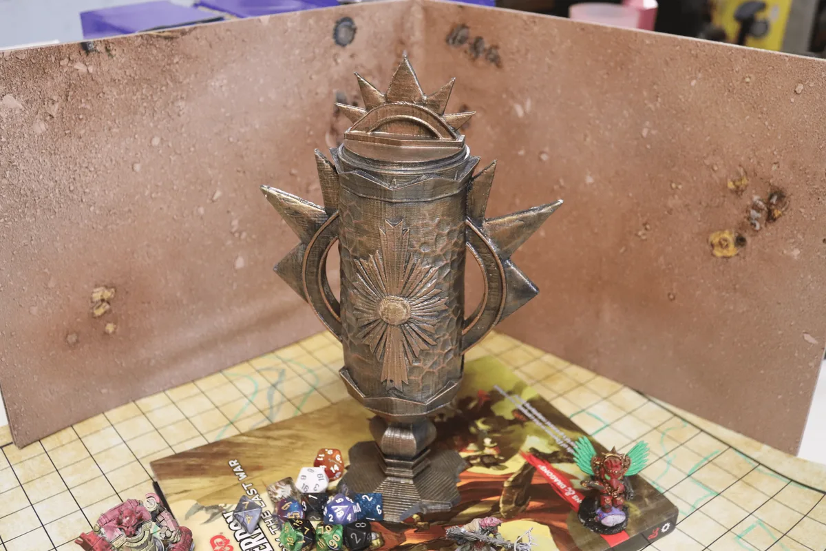 Paladin character mug with shield motif